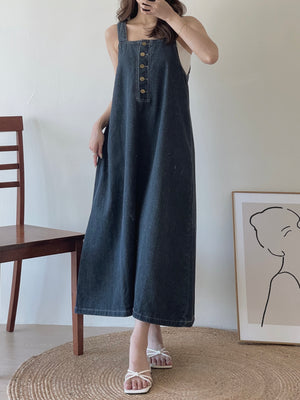 Anaya Denim Dress / 系带牛仔吊带长裙