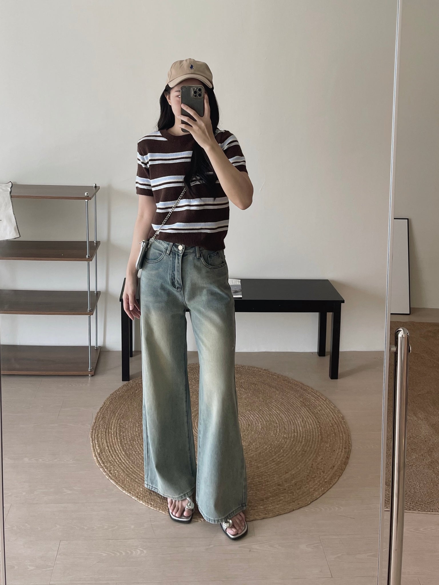 Korean Knit Round Tee / 横条撞色圆领毛衣T恤