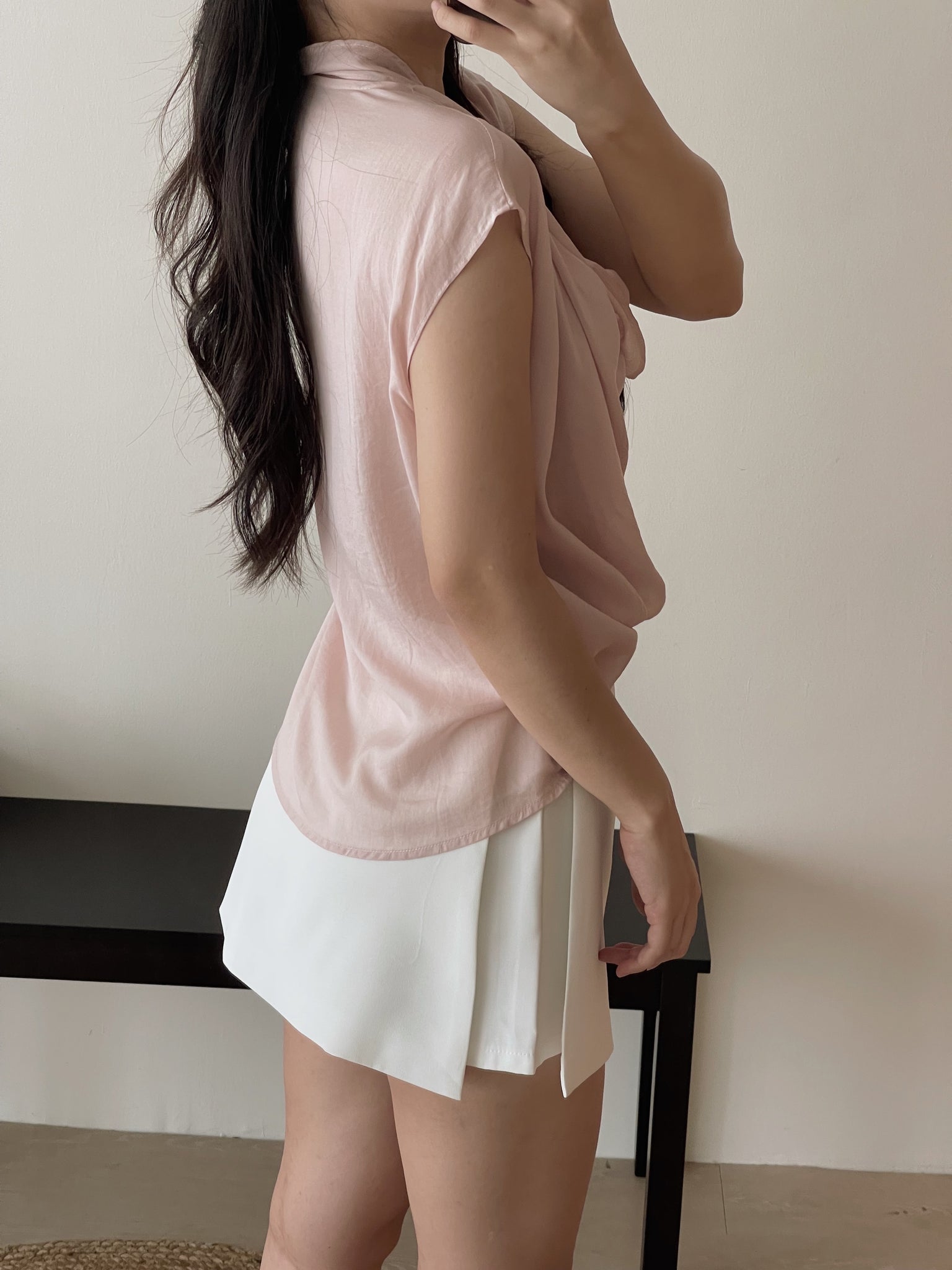 Chiffon Draped Neckline Blouse / 气质雪纺荡领小衫