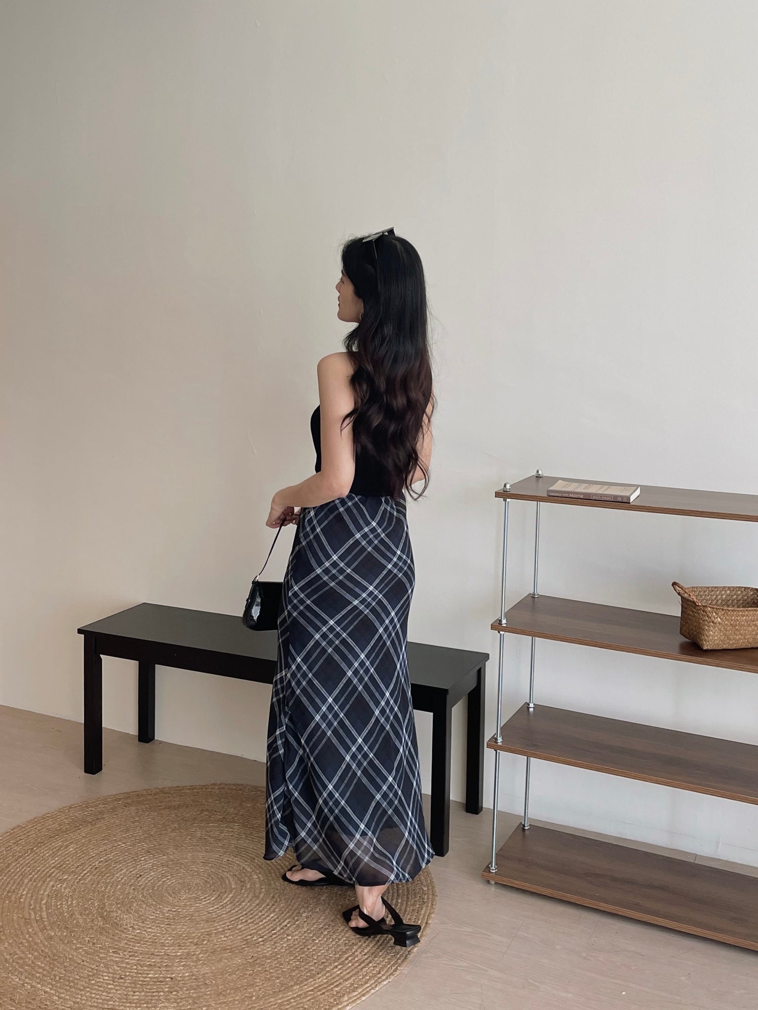 Soft Plaid Mesh Fishtail Skirt / 文艺格纹薄纱鱼尾裙