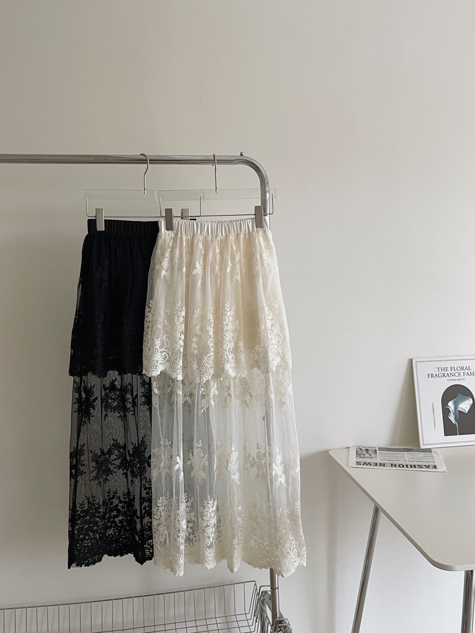 French Embroidered Tulle Skirt / 法式蕾丝刺绣半身裤裙