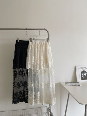 French Embroidered Tulle Skirt / 法式蕾丝刺绣半身裤裙