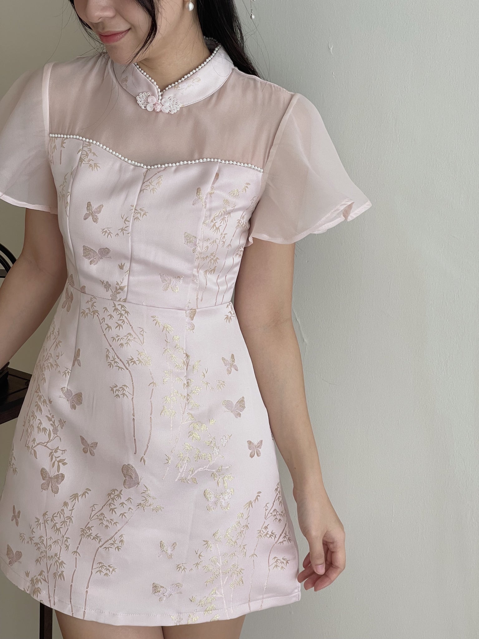 Butterfly Flutter Qipao Dress / 锦蝶花语-金线提花改良旗袍