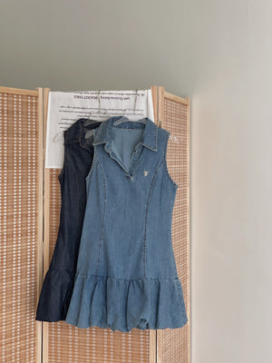 Preppy Collared Denim Dress / 学院风翻领牛仔连衣裙