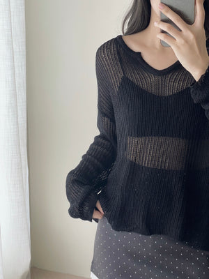 Korean Loose Knitted Sweater / 韩版慵懒镂空针织罩衫