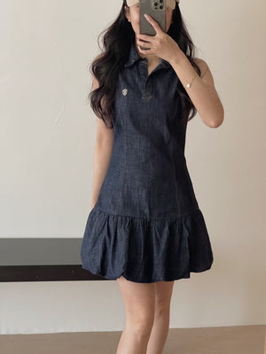 Preppy Collared Denim Dress / 学院风翻领牛仔连衣裙