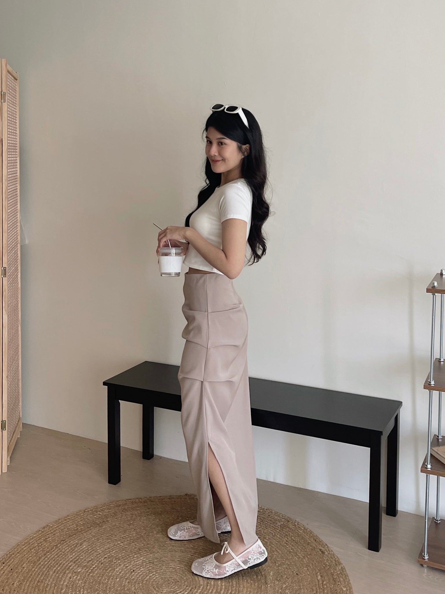 Mannette Extra Long Skirt / 加长版甜酷褶皱修身半裙