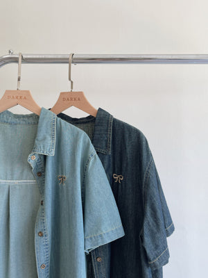 Ribbon Embroidered Outer Shirt / 刺绣软牛仔衬衣
