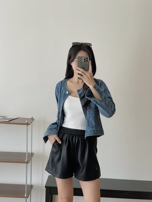 Flower Edge PU Short Pants / 小花边高腰皮短裤
