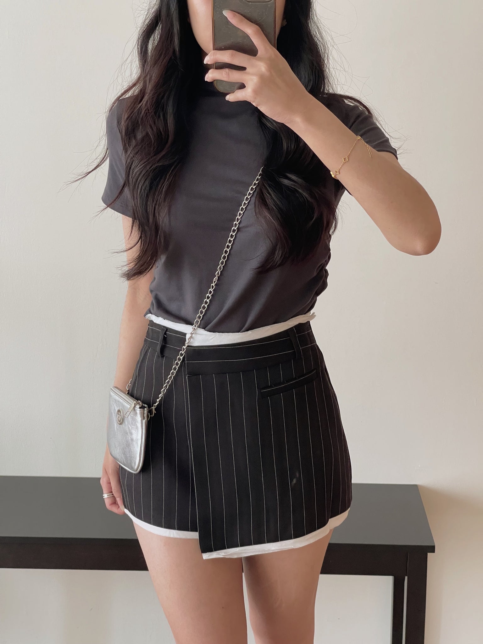 Asymmetrical Stripes Skort / 学院风竖条纹裤裙