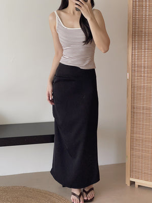 Mannette Extra Long Skirt / 加长版甜酷褶皱修身半裙