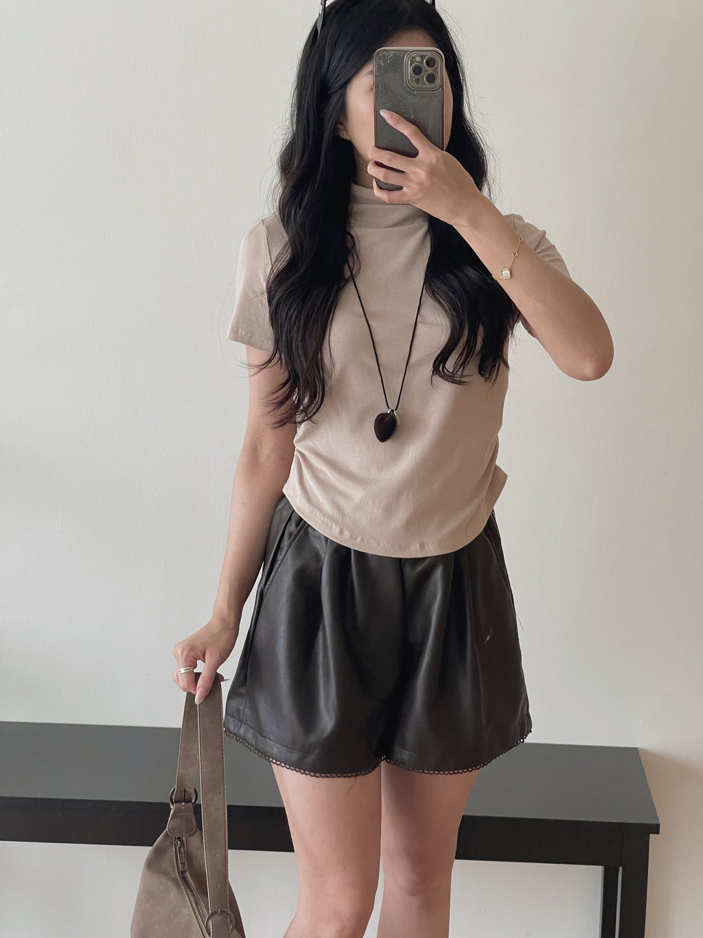 Flower Edge PU Short Pants / 小花边高腰皮短裤