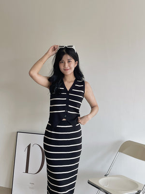 Ladies Stripes Sleeveless Set / 优雅条纹背心套装