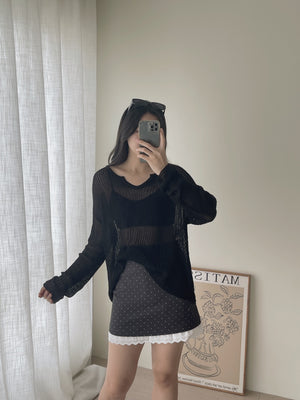 Korean Loose Knitted Sweater / 韩版慵懒镂空针织罩衫