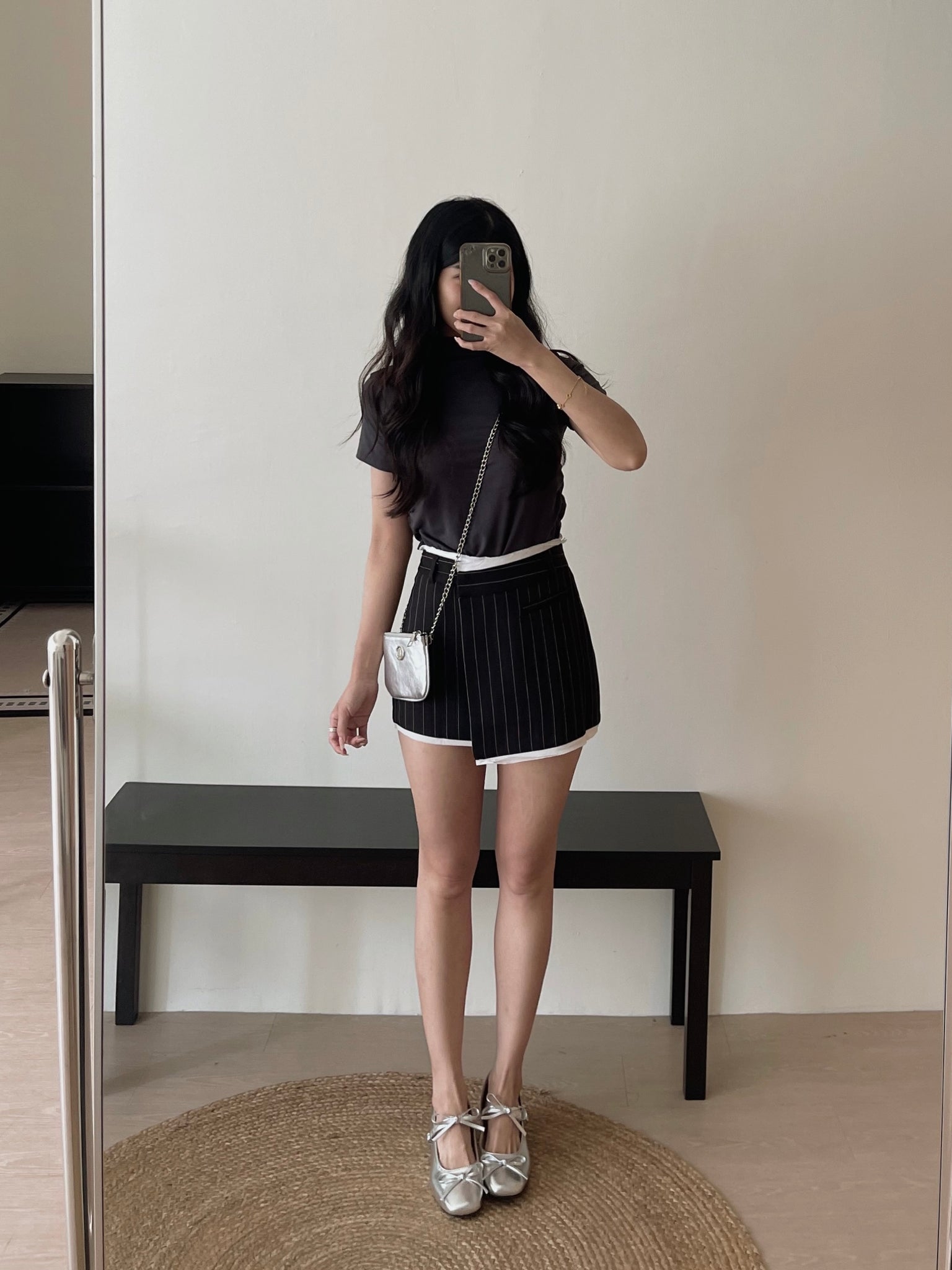 Asymmetrical Stripes Skort / 学院风竖条纹裤裙