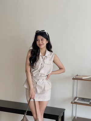 Minimalist Belted Set / 优雅系带无袖衬衫两件套