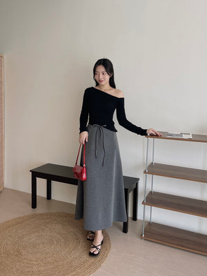 Tie-Waist Aline Midi Skirt / 系带垂坠感宽摆半身裙