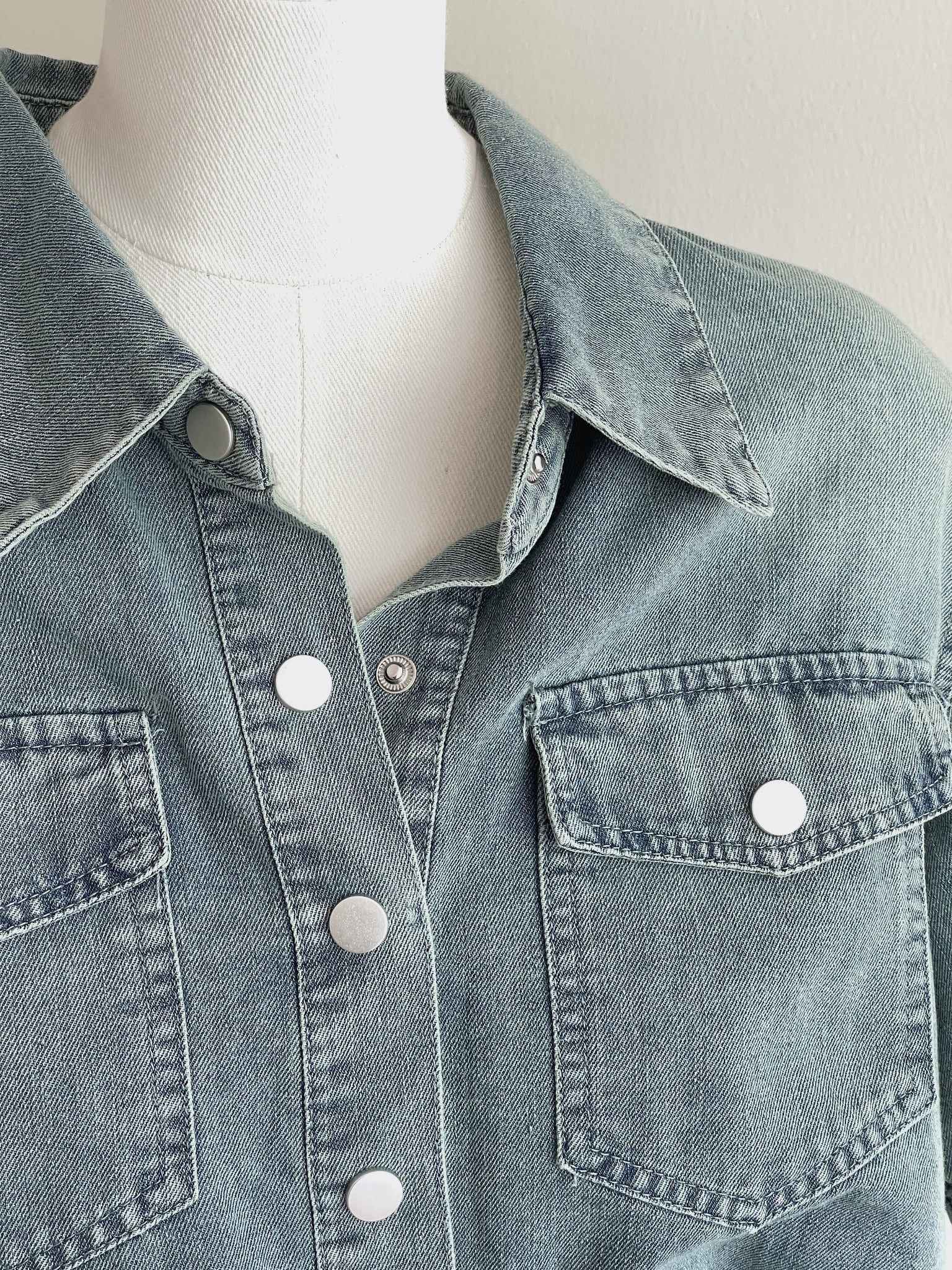 Denim Short Set / 排扣双口袋牛仔两件套
