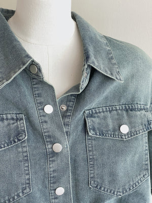 Denim Short Set / 排扣双口袋牛仔两件套
