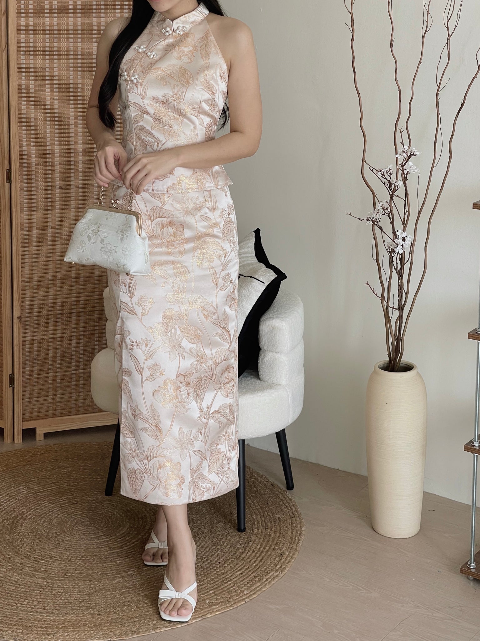 Oriental Bloom Midi Skirt Set / 【香绫花语】金丝古典气质中长裙套装