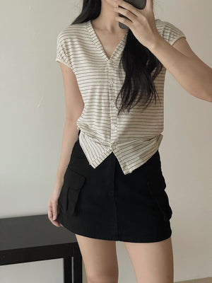 Button Knit Half Sleeve Tee / 排扣针织半袖T恤