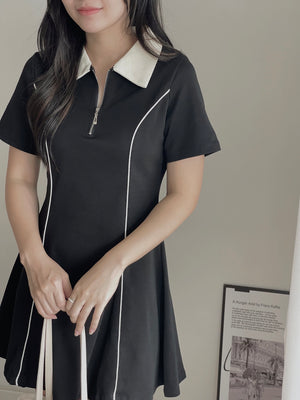 Casual Collar Polo Dress / 学院风线条Polo裙