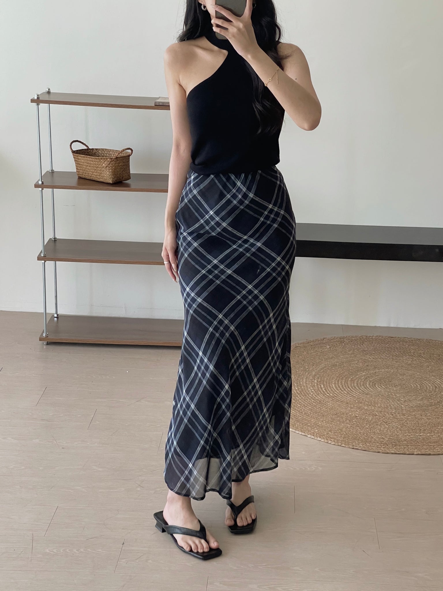 Soft Plaid Mesh Fishtail Skirt / 文艺格纹薄纱鱼尾裙