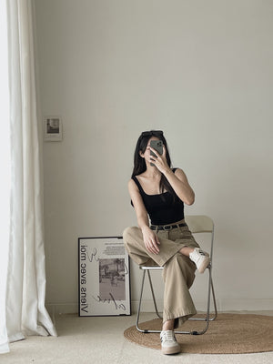 Square Neck Padded Tank Top / 方领胸垫背