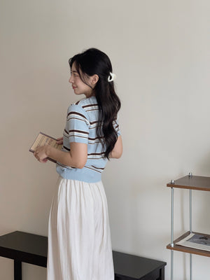 Korean Knit Round Tee / 横条撞色圆领毛衣T恤