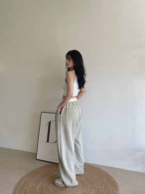 Spliced Waist Lounge Pants / 慵懒撞色拼接弯刀裤