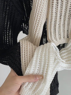 Hollow Wide Shoulder Top / 镂空落肩长袖衫