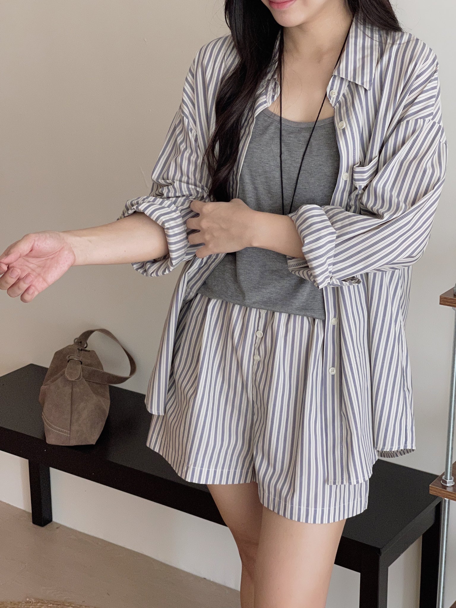 Striped Effortless 3pcs Set / 条纹慵懒风三件套
