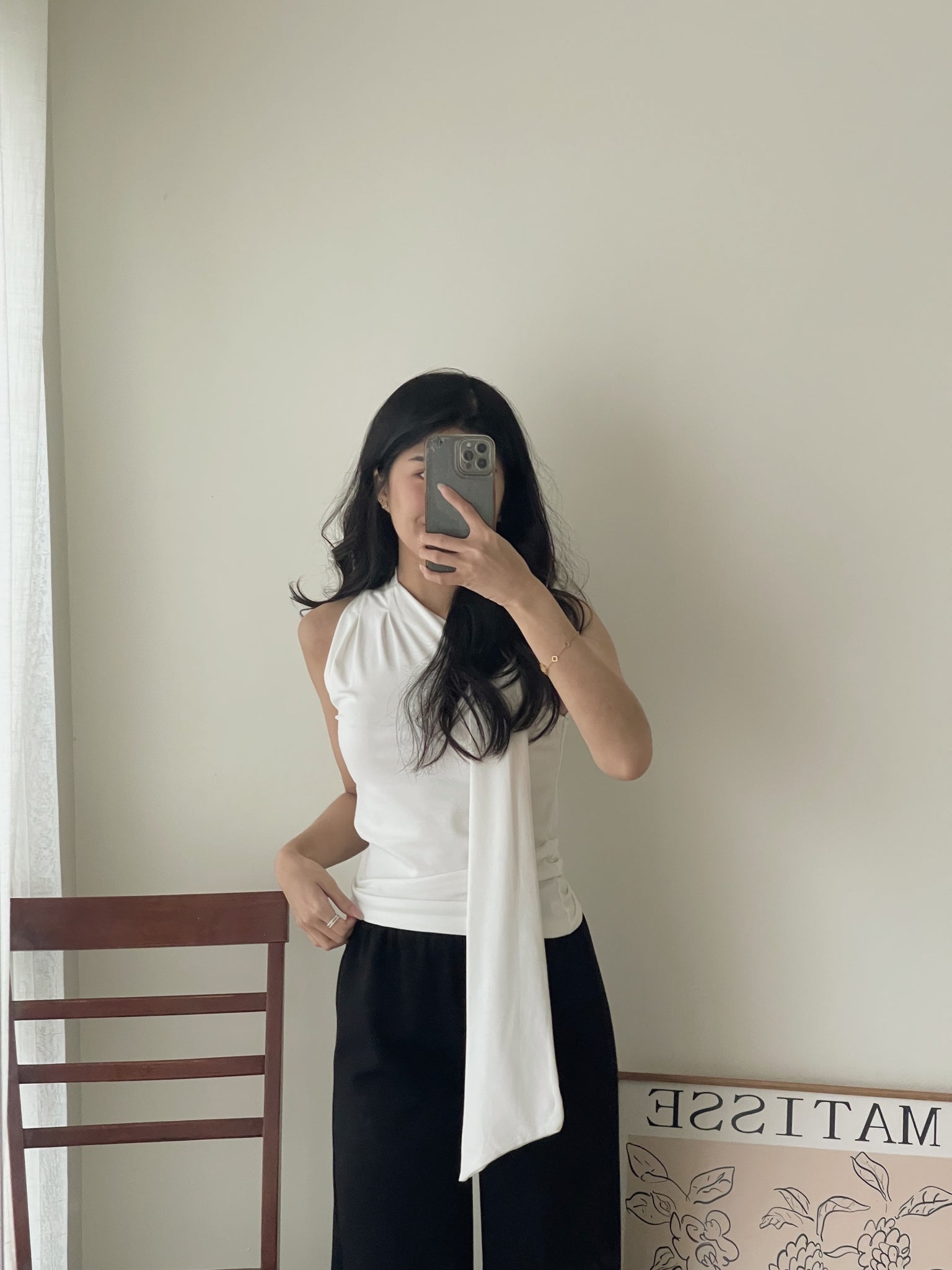 Neck Tie Single Shoulder Top / 围脖带单肩上衣