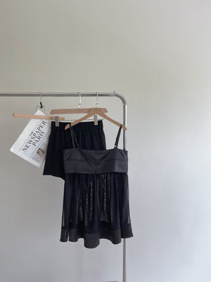 Silky Mesh Top / 缎面拼接网纱吊带衣