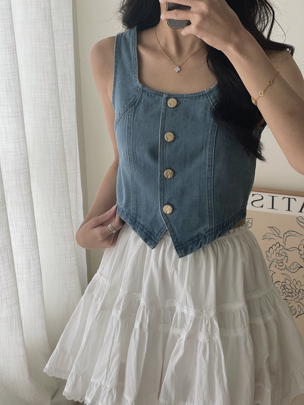 Denim Gold Button Top / 小香牛仔金扣上衣