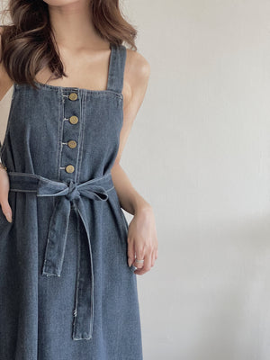 Anaya Denim Dress / 系带牛仔吊带长裙
