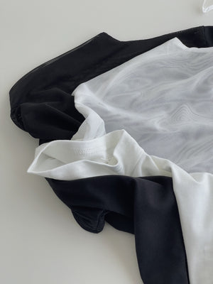 Mesh Spliced Cotton Tee / 网纱拼接半高领棉T恤