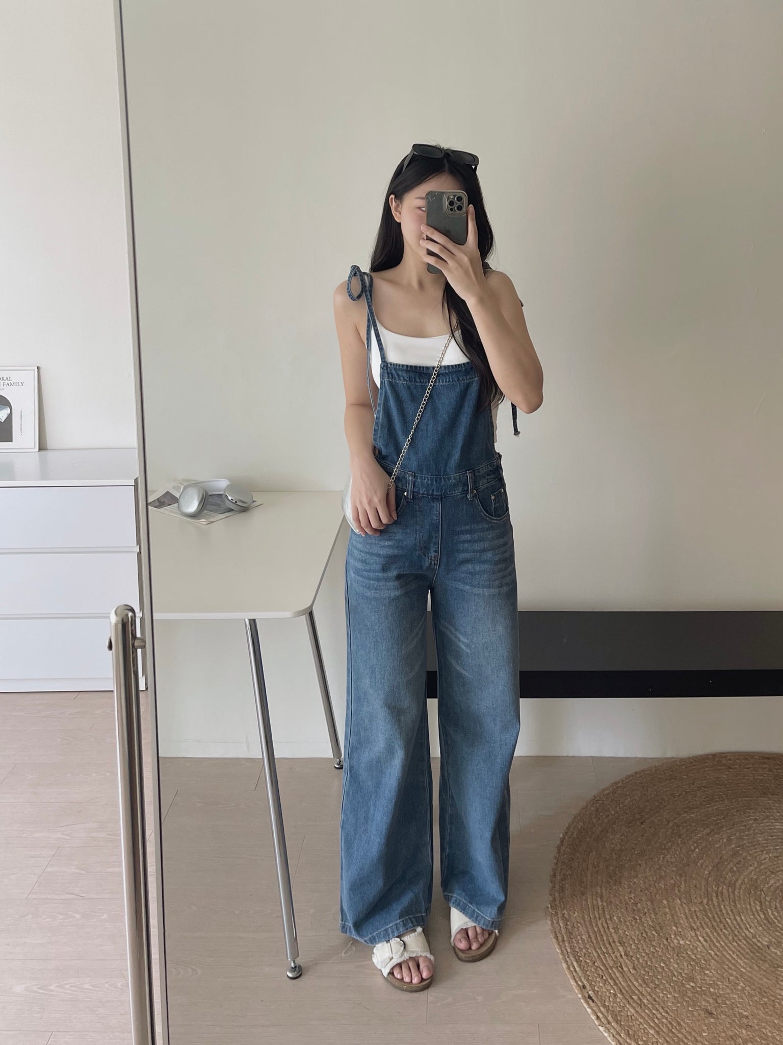 Tie Strap Denim Dungaree / 牛仔系肩带复古背带裤