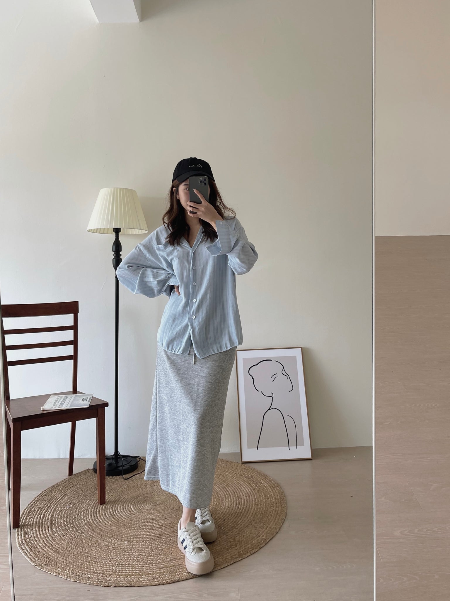Lorna Cotton Skirt / 抽绳后开衩半身长裙