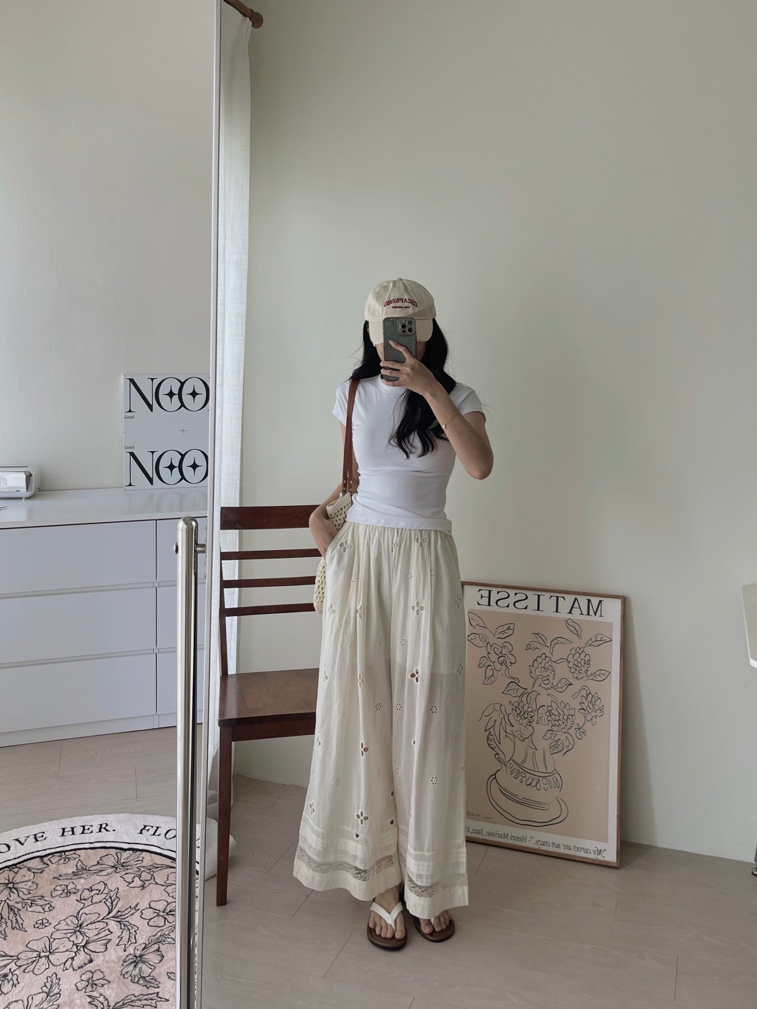Eyelet Hollow Trousers / 钩花镂空休闲长裤