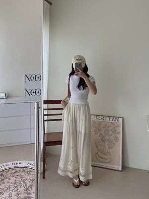 Eyelet Hollow Trousers / 钩花镂空休闲长裤