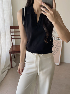 Vneck Sleeveless Knit Top / 显瘦尖领针织无袖上衣
