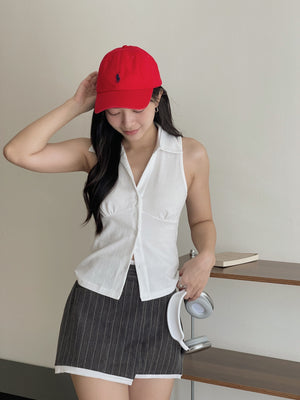 Collared Split Slim Top / 辣妹Polo领排扣修身小衫