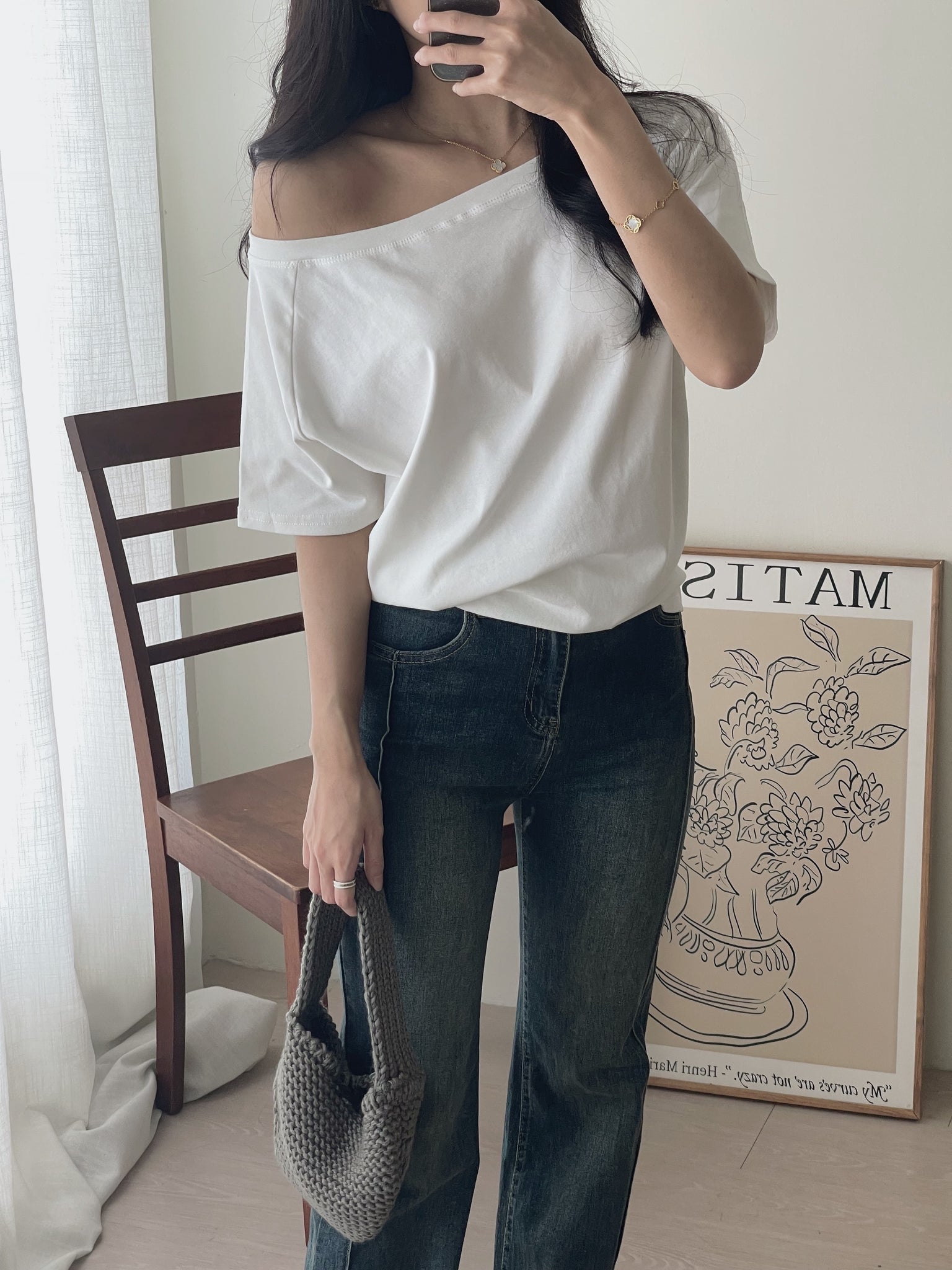 Wide Neck Simple Tee / 净色落肩T恤