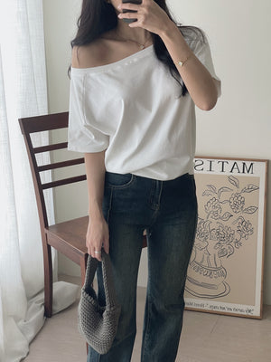 Wide Neck Simple Tee / 净色落肩T恤