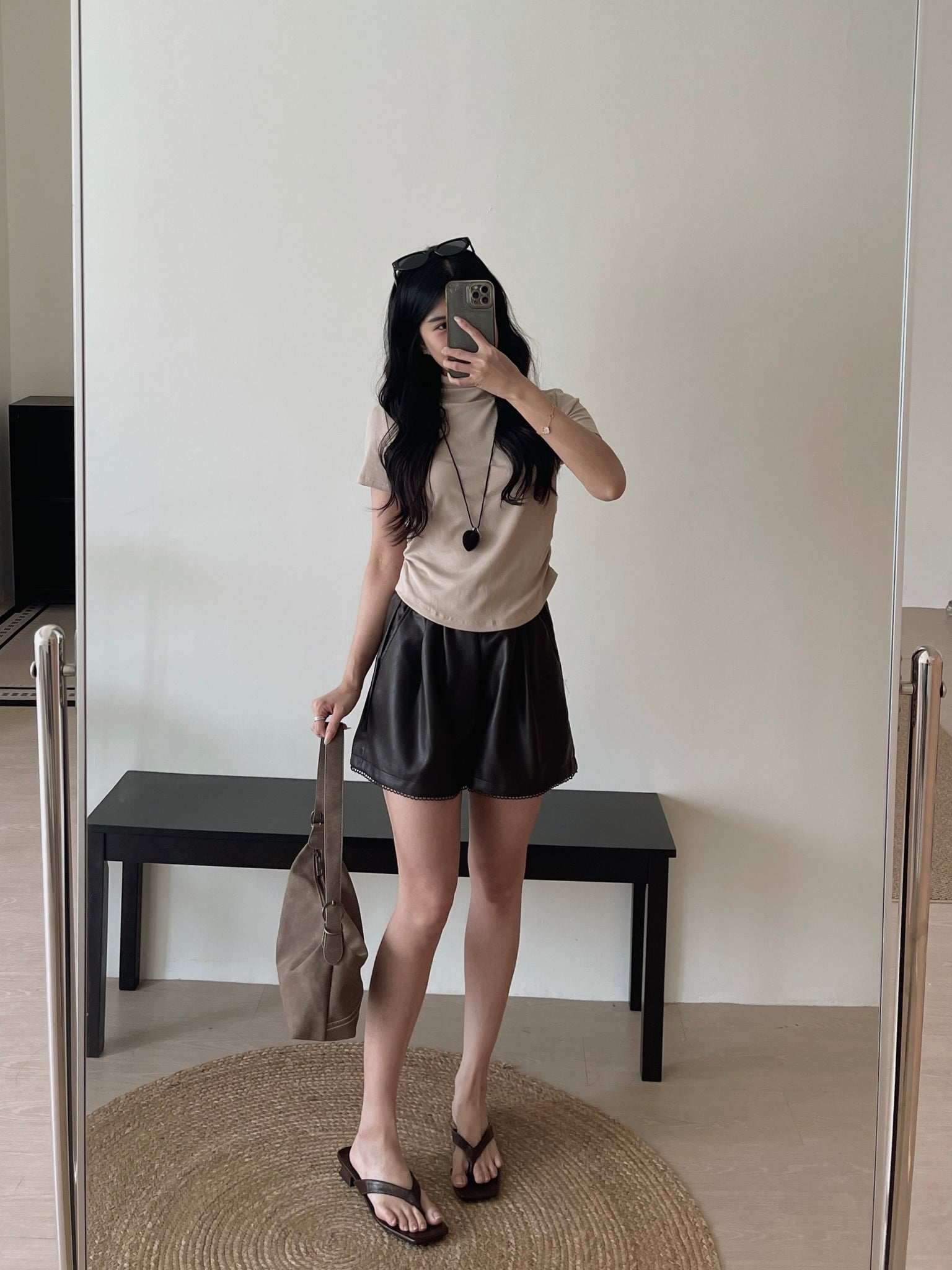 Flower Edge PU Short Pants / 小花边高腰皮短裤