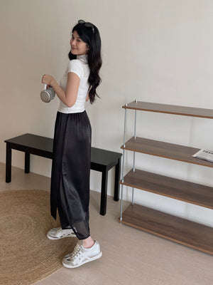 Satin Mesh Layers Skirt / 欧根纱缎面双层半身裙
