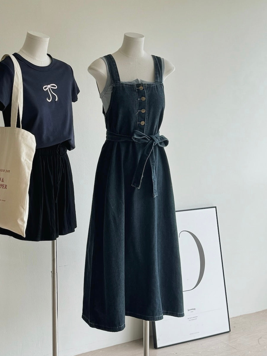 Anaya Denim Dress / 系带牛仔吊带长裙
