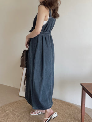 Anaya Denim Dress / 系带牛仔吊带长裙