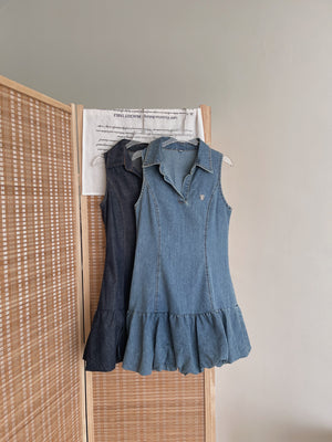 Preppy Collared Denim Dress / 学院风翻领牛仔连衣裙